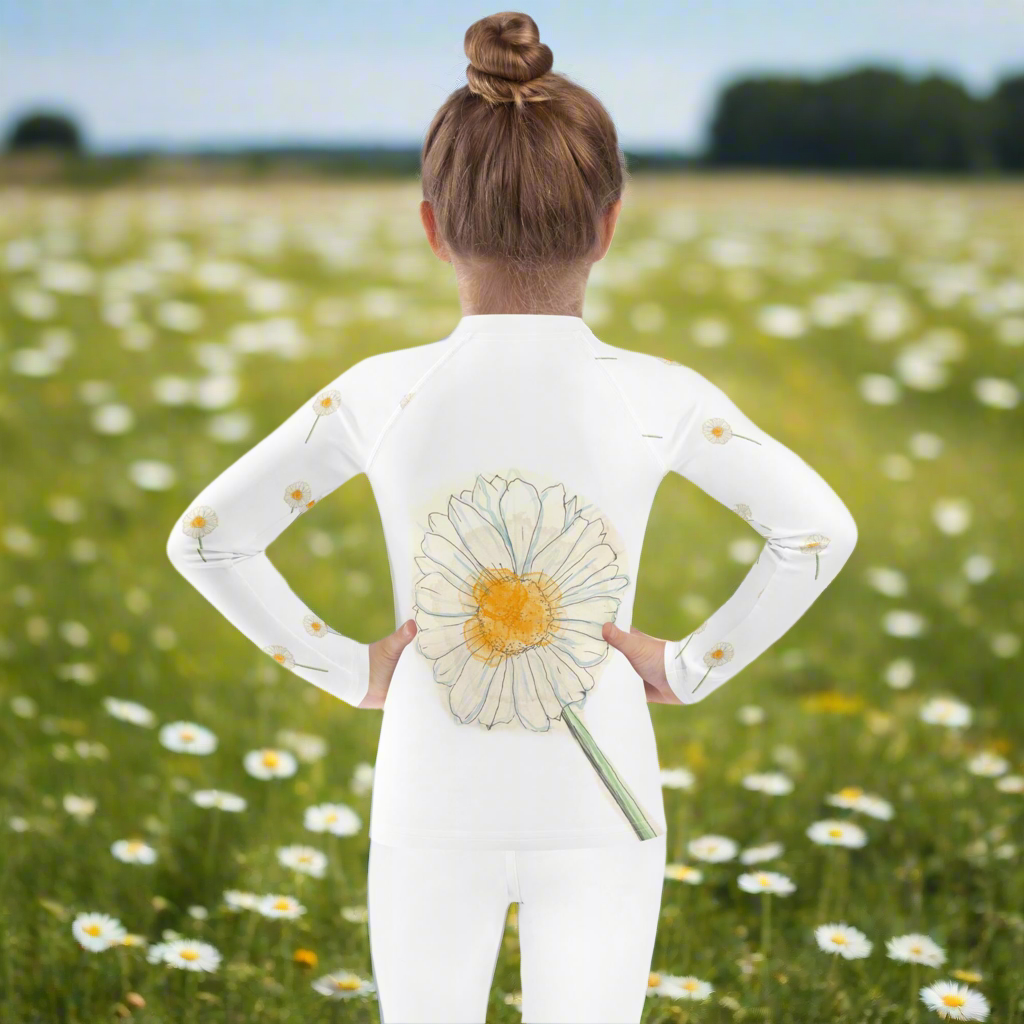 Flyaway daisy kids rash guard