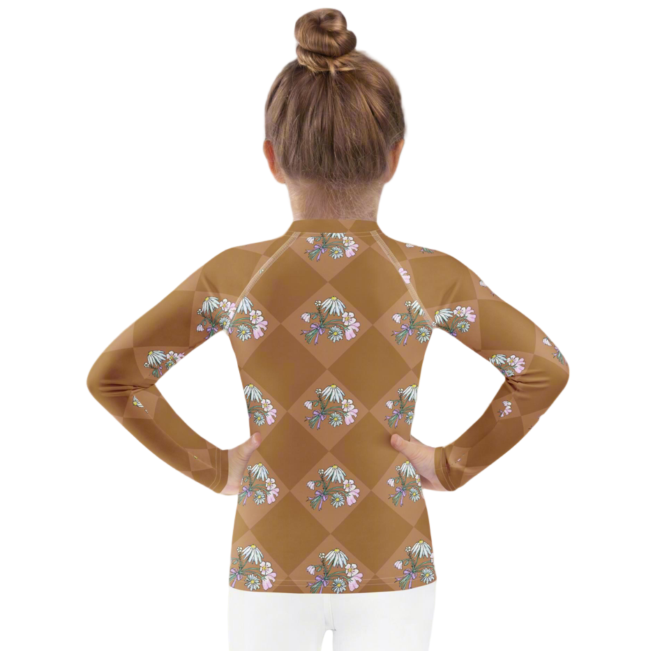 Cinnamon floral kids rash guard