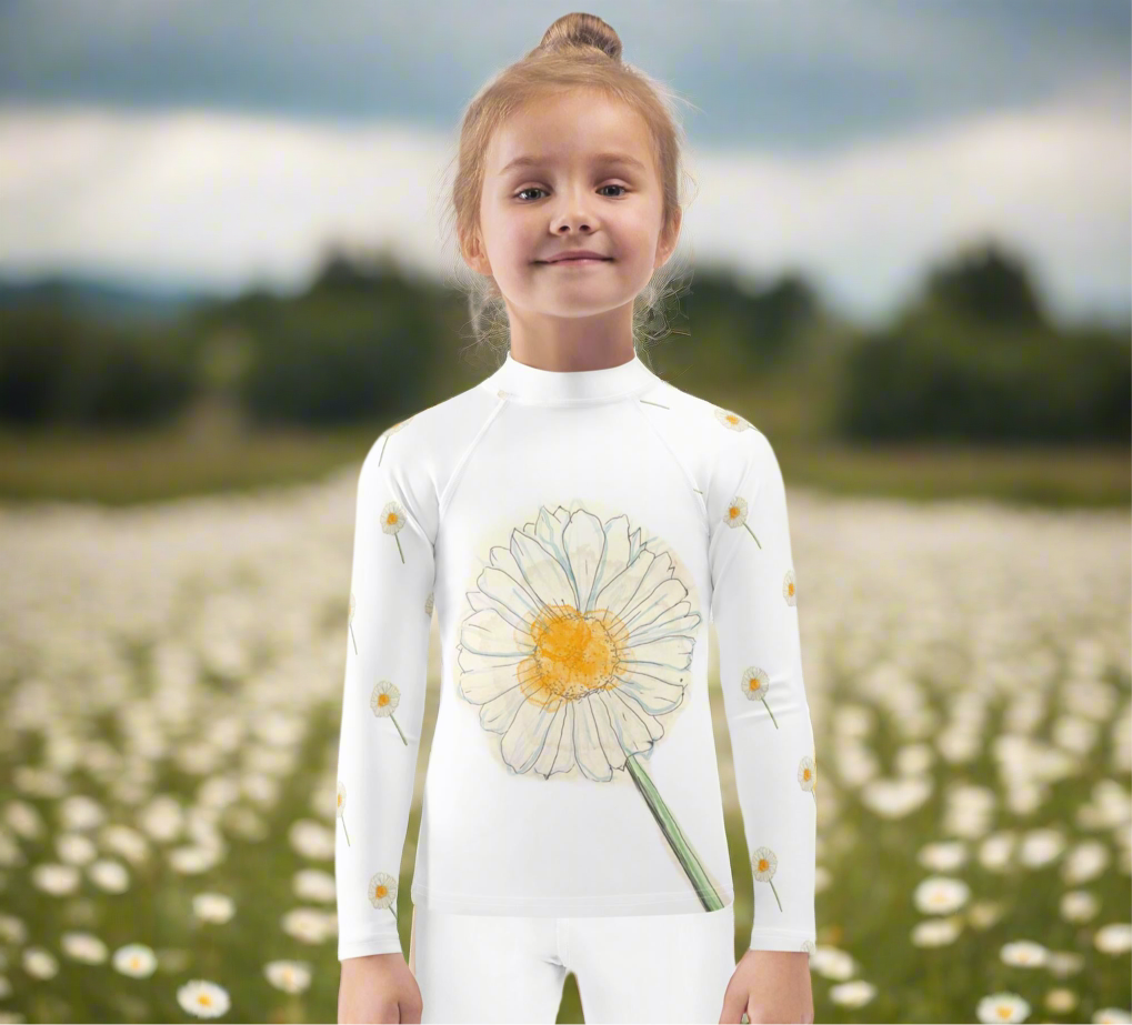 Flyaway daisy kids rash guard