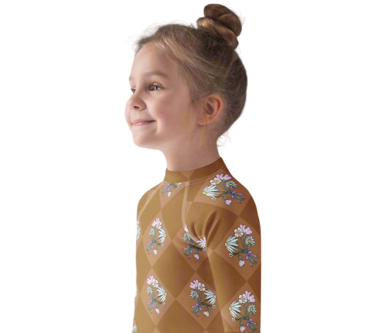Cinnamon floral kids rash guard